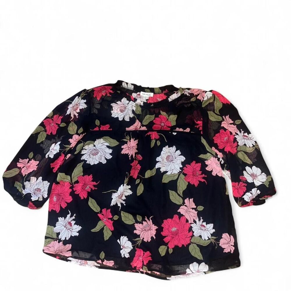 Monteau Women's Black and Pink Floral Blouse SZ 3X